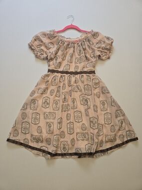 Axes Femme Pink Printed Puff-Sleeve Dress with Brown Trim